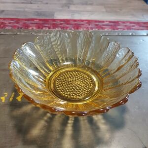 Vintage Amber Indiana Glass Sunflower Petal Bowl Scalloped Edge 6.5 Inch MCM